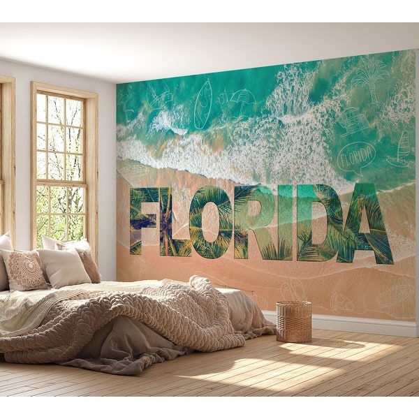 Tropical Florida mural wallpaper in a bedroom