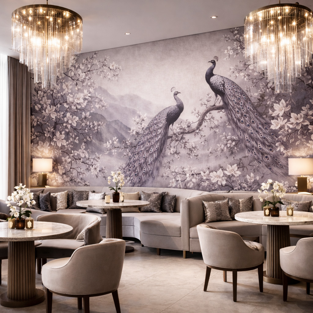 Wallpaper installation detail in a refined room
